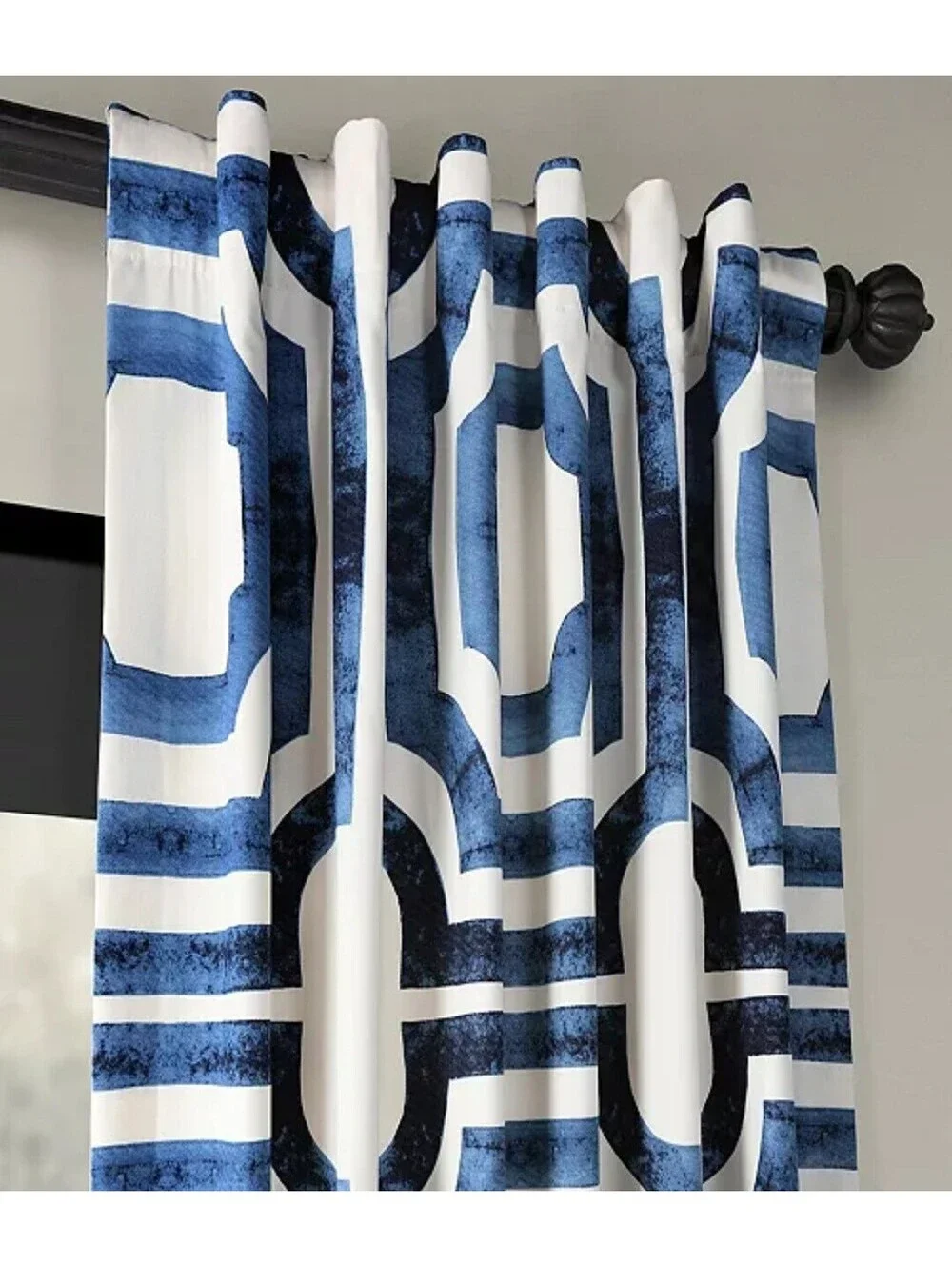 Exclusive Fabrics & Furnishings Mecca Blue Geometric Curtain 2 Panels 50x108